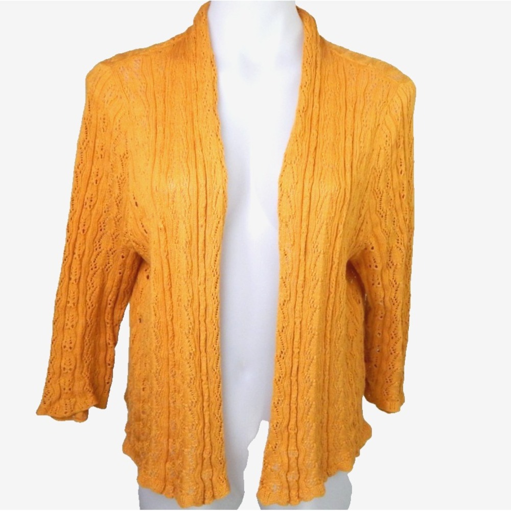 Peruvian Connection Cardigan 3/4 Sleeve Pointelle Swing Cotton